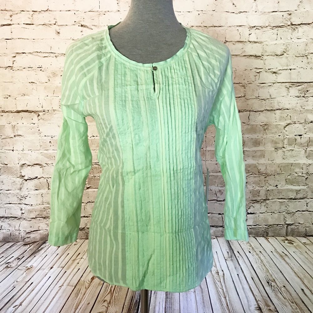 Calvin Klein Tuxedo Popover Blouse 3/4 Green Med